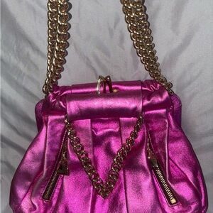 Christian Louboutin Satin Mini Bag/Clutch Fuxia With Gold Hardware